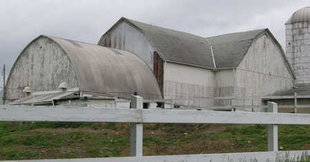 Slippery Rock Township, Butler County barn with two gambrel roofs, a Gothic roof, and two shed roofs