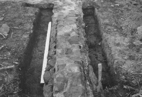 An excavated stone foundation