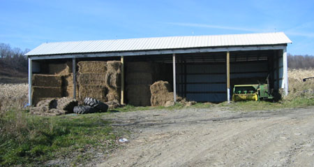 Machine shed in a pole barn, Delmar Township, Tioga County, c. 1950-80