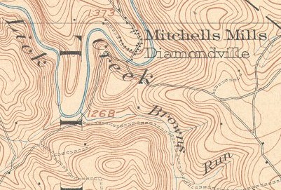 Southwest portion of Barnesboro Quadrangle showing Lick Creek, Diamondsville, and Mitchell's Mills