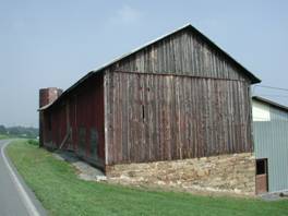 Pennsylvania Barn from Northumberland County dating to 1845. This barn exhibits an enclosed forebay at the gable ends.