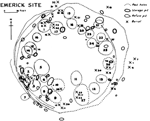 Site map of Emerick produced by Edgar Augustine in 1942.