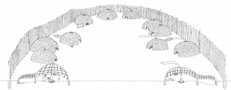 Cross section of a Monongahela village showing its circular layout.