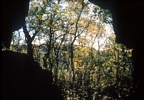 Looking out from the crevice at the Martz Rock Shelter in 1994