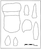 Tracings of artifacts recovered in 1938. The whereabouts of the artifacts themselves is not known.