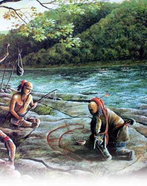 artist rendering of Native Americans creating petorglyphs