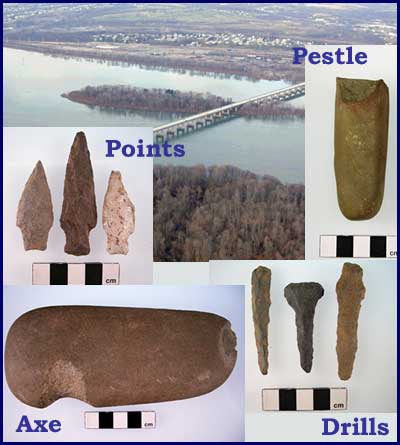 Pestle, Points, Axe and drills found at Calver Island