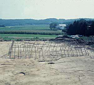 Reconstructed longhouse at the Strickler Site, Photo: Section of Archaeology collections