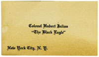 Business card for Colonel Hubert Julian The Black Eagle New York City, N.Y.