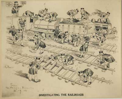 Philadelphia Record's Investigating the Railroad cartoon from 1906