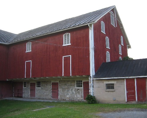 This barn in Northumberland cCounty shows dutch doors beneath its forebay