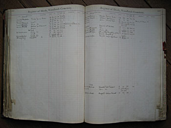 Register of deeds, Woodlands Cemetery