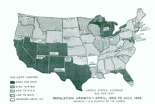 U.S. Population Growth from April 1950 to July 1958
